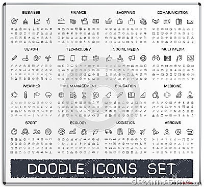 Hand drawing line icons. Vector doodle pictogram set Vector Illustration