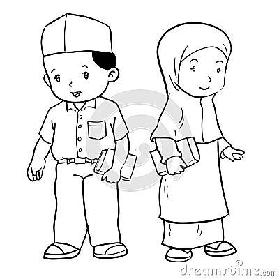 Hand drawing Muslim students-Vector Illustration Vector Illustration