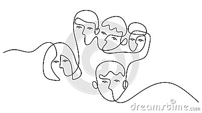 Hand drawing one continuous single line of five abstract faces group people isolated on white background Stock Photo