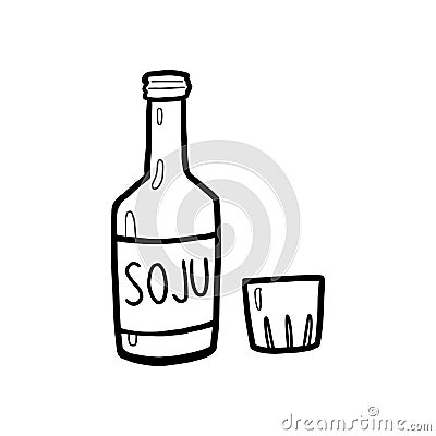 Hand drawing outline of Soju Vector Illustration