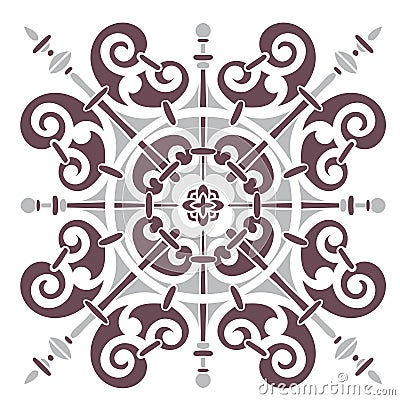 Hand drawing pattern for tile in black and white colors. Italian majolica style Cartoon Illustration