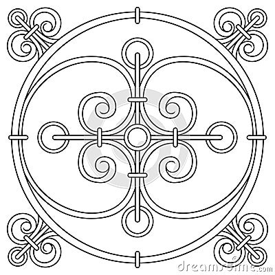 Hand drawing pattern for tile in black and white colors. Italian majolica style Cartoon Illustration