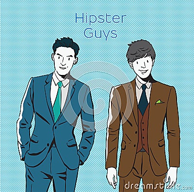Hand drawing pop art illustration of business hipsters ,urban style. Cartoon Illustration