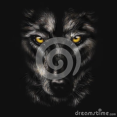 Hand-drawing portrait of a black wolf Stock Photo