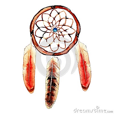 Hand drawing red dream catcher Vector Illustration