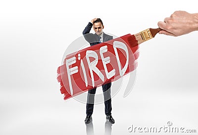 Hand drawing red line with sign firedover the businessman. Stock Photo