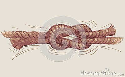 Hand drawing of rigging rope tied in sea knot Vector Illustration
