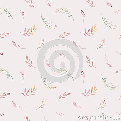 Hand drawing seamless watercolor floral patterns with rose, leaves, branches and flowers. Bohemian gold pink pattern Stock Photo