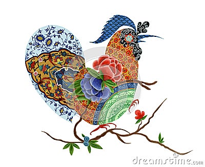 Hand drawing set of chinese ornament in a rooster shape Stock Photo