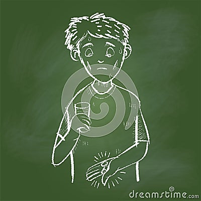 Hand drawing Sick Man on Green board -Vector illustration Vector Illustration