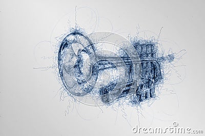 Hand drawing sketch of classical silver music trumpet Stock Photo