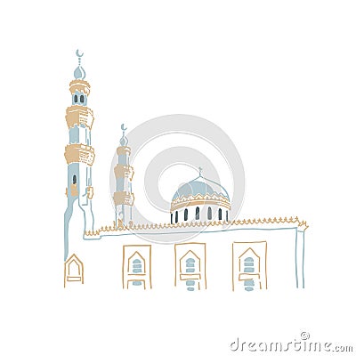 Hand drawing sketch of mosque in Dubai, United Arab Emirates, Middle East Vector Illustration