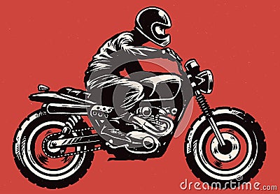 Hand drawing style man riding classic motorcycle Vector Illustration