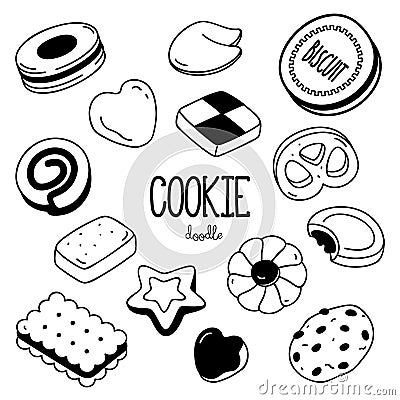 Hand drawing styles for cookie. Cookie Doodle. Vector Illustration