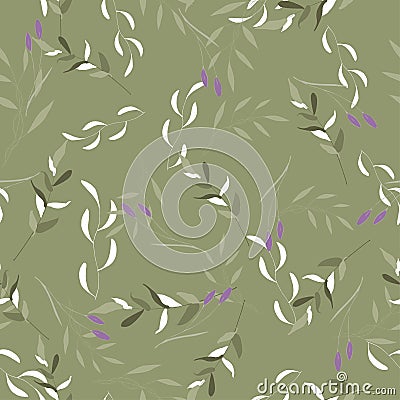 Hand drawing summer decoration of green painting palm foliage or plants and vintage garden purple flowers. Trendy seamless vector Vector Illustration