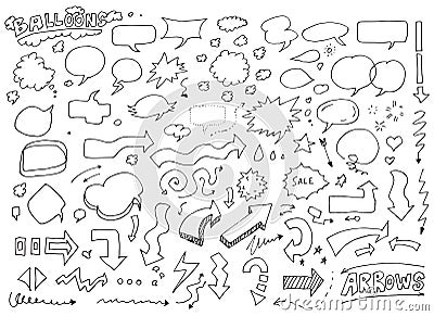 Hand drawing vector balloons and arrows collection set Vector Illustration