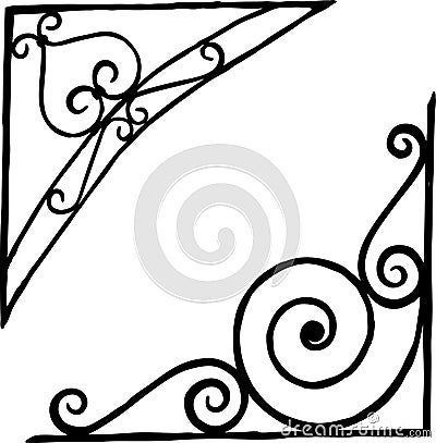 Hand drawing of the vintage architectural details in shape of decorative corners Vector Illustration