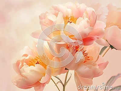 hand drawing watercolor detailed painting peony flowers on pink background Stock Photo