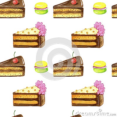 Hand drawing watercolor set of cakes isolated on white background. Cartoon Illustration