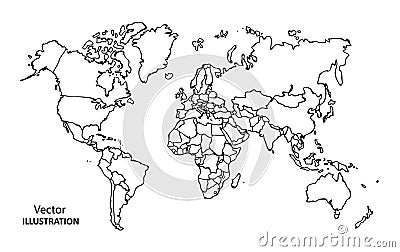 Hand drawing World Map with countries Vector Illustration