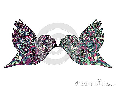 Hand drawing zentangle. Decorative bird couple Vector Illustration