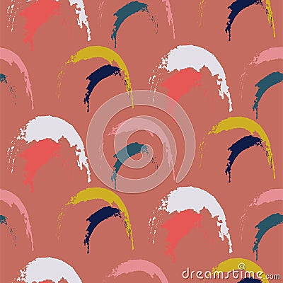 Hand drawn abstract archs rainbow shapes seamless pattern. Red terracotta brushed repeat background for wrap, textile Vector Illustration