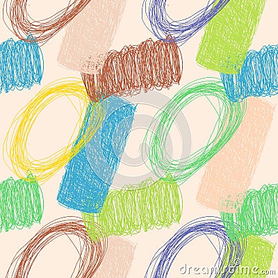 Hand drawn abstract seamless pattern with ink pen scribbles. Vector Illustration