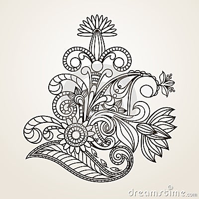 Hand-Drawn Abstract Henna Mehndi Abstract Flowers and Paisley Vector Illustration