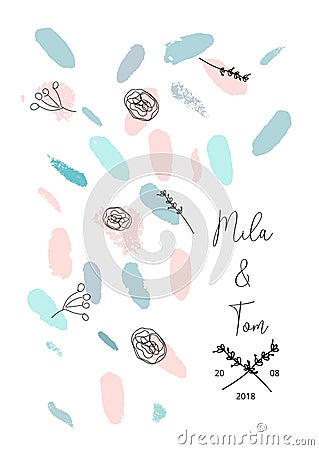 Hand drawn abstract pastel baby shower card with brush confetti Stock Photo