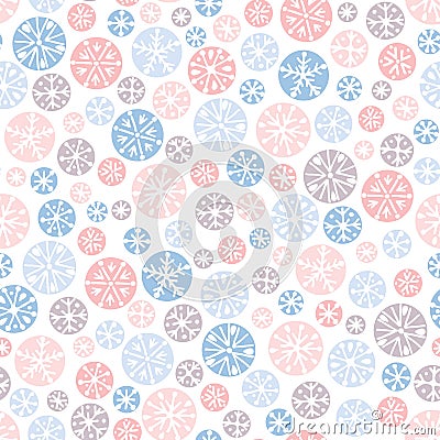 Hand drawn abstract pastel Christmas snowflakes vector seamless pattern background. Winter Holiday Nordic. Hygge Vector Illustration