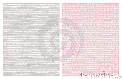 Hand Drawn Abstract Trail Vector Patterns. White. Light Gray and Pink Design. Vector Illustration