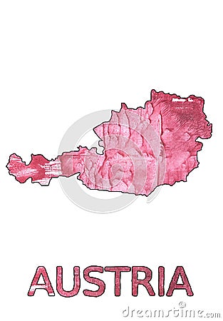 Austria map outline Cinnamon Satin watercolor Stock Photo