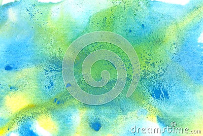 Hand drawn abstract watercolor blue cyan green yellow texture background. Stock Photo