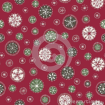 Hand drawn abstract white Christmas snowflakes vector seamless pattern background. Winter Holiday Nordic. Yuletide.Hygge Vector Illustration