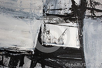 Black lines on gray. Abstract art background. Closeup shot of strokes colorful acrylic paint on canvas with brush stroke Stock Photo