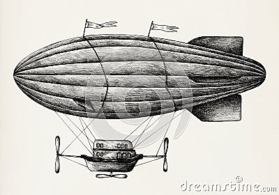 Hand drawn airship isolated on background Stock Photo