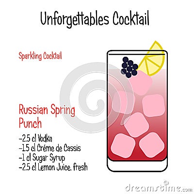 Russian Spring Punch alcoholic cocktail vector illustration recipe isolated Vector Illustration