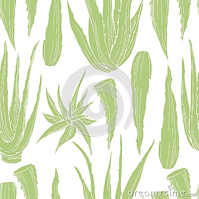 Hand drawn aloe vera plant. Vector seamless pattern Vector Illustration
