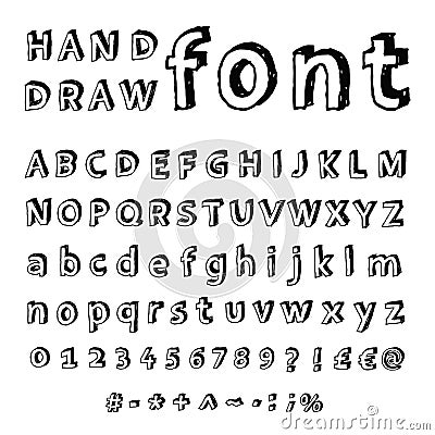 Hand drawn alphabet. Handwritten font Vector Illustration