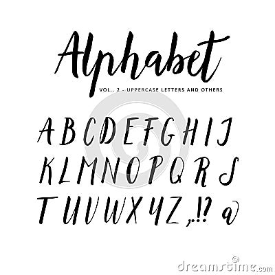 Hand drawn alphabet. Script brush font. Vector Illustration