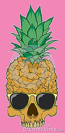 Hand drawn ananas skull with sun glasses Stock Photo