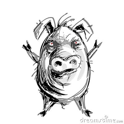 Hand drawn angry pig Vector Illustration