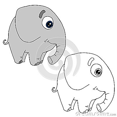 Hand drawn animal for painting with sample. Cartoon elephant Stock Photo