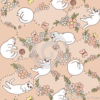 Hand-drawn animal seamless pattern in cottage core style Stock Photo
