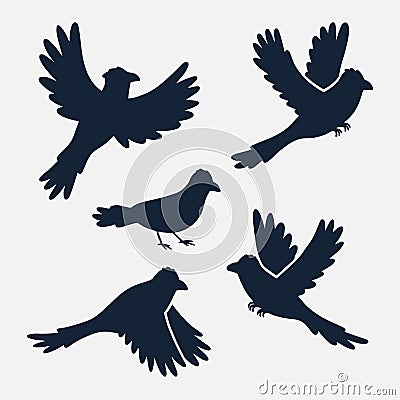 Hand drawn animals silhouette crow bird set Vector illustration. Vector Illustration