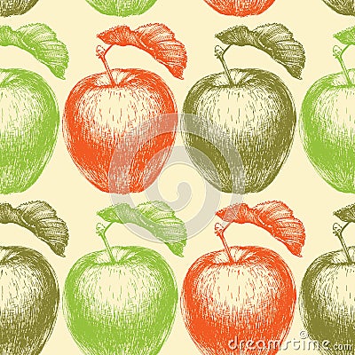 Hand drawn apple seamless pattern Vector Illustration