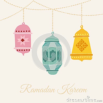 Hand drawn arabic lanterns. Card, invitation or muslim holy month Ramadan Kareem. Vector illustration background. Vector Illustration