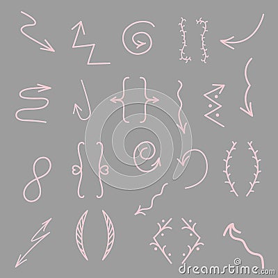 Hand drawn arrows, lines isolated on gray background. Valentines day elements Vector Illustration