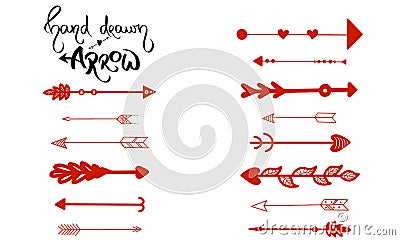 Hand-drawn arrows vector. Set of red paper arrows showing right, left. Arrow for navigation isolated on white background. Symbols Vector Illustration