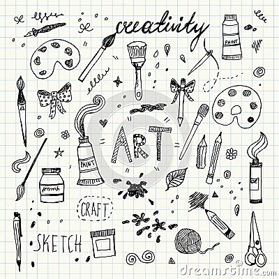 Hand drawn Art and Craft vector symbols and objects Vector Illustration